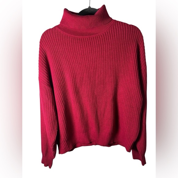 Ambiance Apparel Women’s Sweater Large Red Turtleneck Ribbed Knit Long Sleeve - Picture 2 of 8